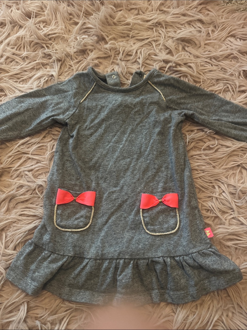 Billieblush Gray Dress with Leggings with Pink Bows and Gold Threading